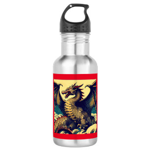Botella De Agua Dragón europeo de fantasía - Woodcut 1