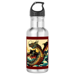 Botella De Agua Dragón europeo de fantasía - Woodcut 2