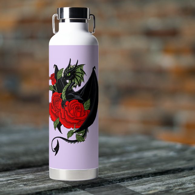 Botella De Agua Dragón Negro Místico Rosas Rojas Lavanda Gótico  (Subido por el creador)
