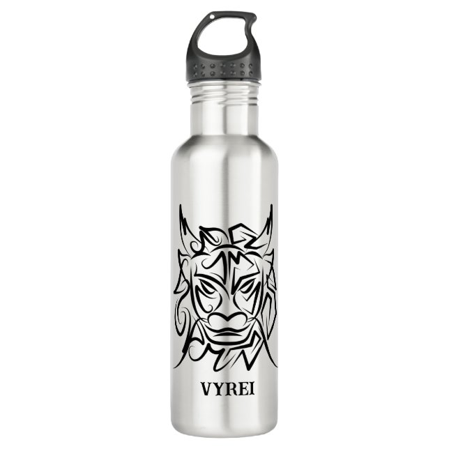 Botella De Agua Dragón tribal blanco y negro (Anverso)