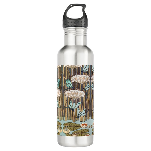 Botella De Agua Dragonflies Water Lilies Marsh Art Nouveau (Anverso)