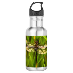Botella De Agua Dragonfly Artificial En Marrón Y Amarillo En Verde