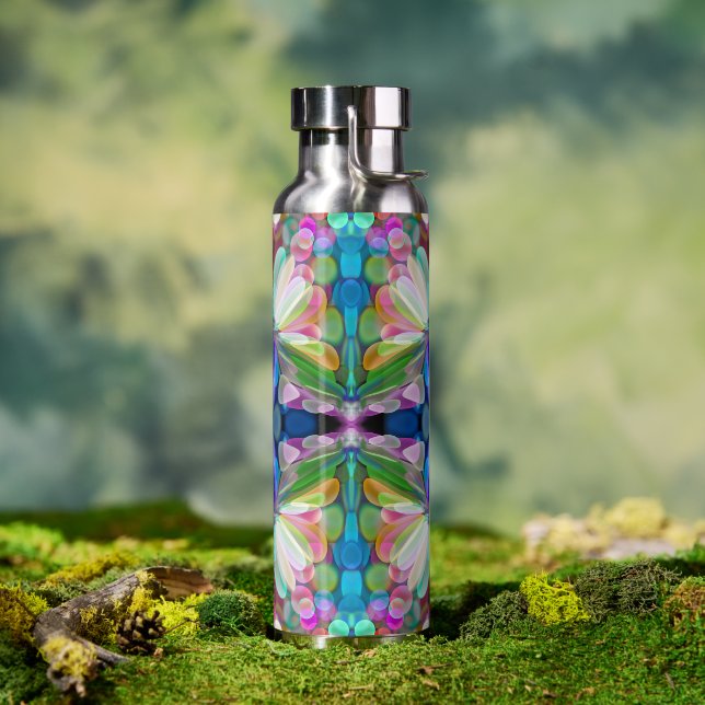 Botella De Agua Dragonfly Wildflower Garden Abstract Floral (Exterior)