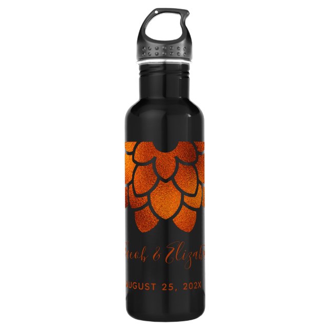 Botella De Agua Dramática flor de cobre en Boda negro (Anverso)