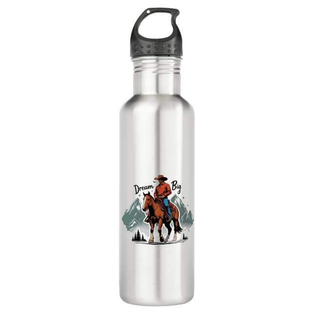 Botella De Agua Dream Big- Cowboy Montando Caballo (Anverso)