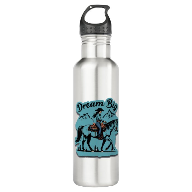 Botella De Agua Dream Big-Cowgirl Riendo Caballo (Anverso)