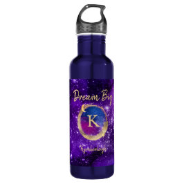 Botella De Agua Dream Big Space Galaxy Metallic Gold Monograma Nom