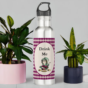 Botella De Agua Drink Me Mad Hatter Alice in Wonderland Magenta
