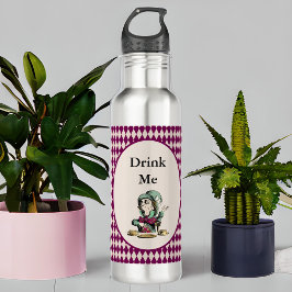 Botella De Agua Drink Me Mad Hatter Alice in Wonderland Magenta