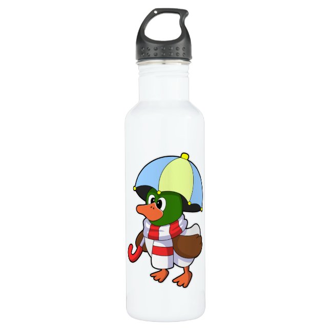 Botella De Agua Duck en Lluvia con paraguas (Anverso)