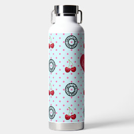 Botella De Agua DULCE COMO CHERRIES MOM Retro Vintage Heart Blue