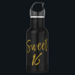 Botella de agua dulce de cumpleaños de 16 Relieves<br><div class="desc">Dulce botella de agua de cumpleaños de Relieve metalizado dorado para la celebración de la fiesta de cumpleaños</div>