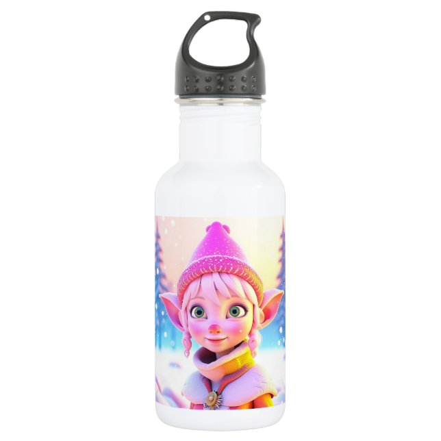 Botella De Agua Dulce Elfo Rosa Caprichoso Navidad (Anverso)