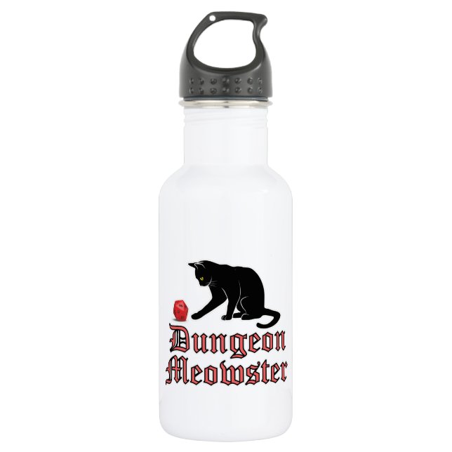 Botella De Agua Dungeon Meowster Funny RPG Cat con dados (Anverso)
