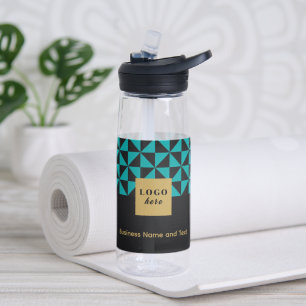 Botella De Agua Duo black and verde azulado - logotipo comercial B