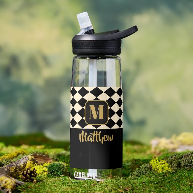 Botella De Agua Duo Black & Cream Custom Names (Exterior)