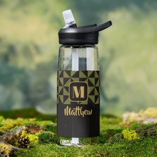Botella De Agua Duo Black & Olive Moss Custom Names