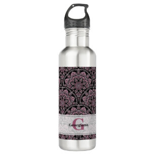 Botella De Agua Dusky Rosa floral Fronds Mandala