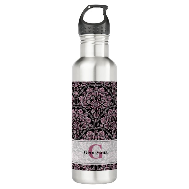 Botella De Agua Dusky Rosa floral Fronds Mandala (Anverso)