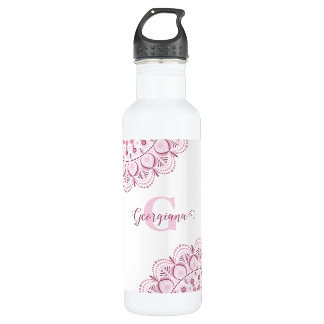 Botella De Agua Dusky Rosa personalizado Confetti Lace Dot Mandala (Anverso)