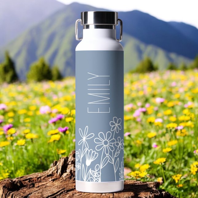 Botella De Agua Duste Blue Wildflower Garden Monograma (Subido por el creador)