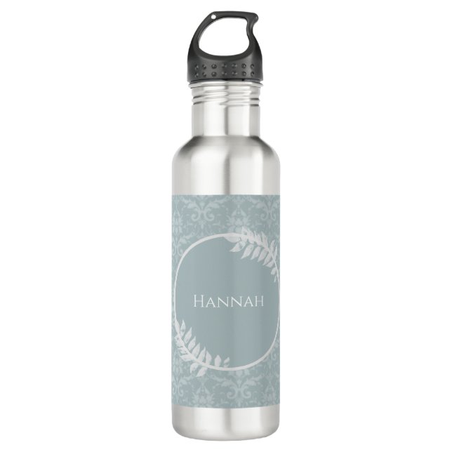 Botella De Agua Dusty Blue Elegant Damask Personalizado (Anverso)