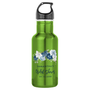 Botella De Agua Dusty Blue Floral Bridal Shower Personalizado