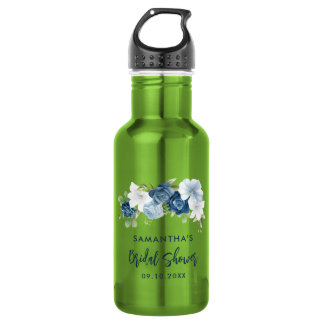 Botella De Agua Dusty Blue Floral Bridal Shower Personalizado