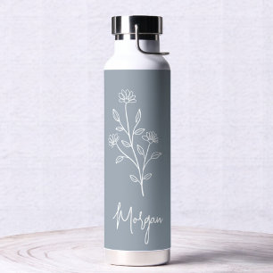 Botella De Agua Dusty Blue Name Floral Bachelorette Bridal