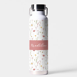 Botella De Agua Dusty Pink Wildflower Watercolor Monogram Name
