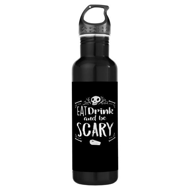 Botella De Agua Eat Drink And Be Scary Spooky Halloween Skull (Anverso)