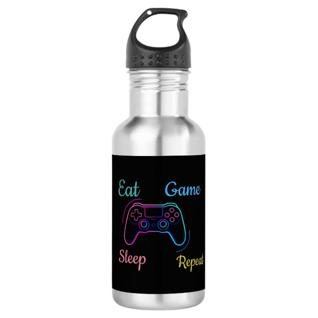 Botella De Agua Eat Game Sleep Repeat | Neon Gamer Customizable Ty (Anverso)