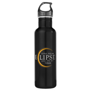 Botella De Agua Eclipse solar total de 2024 Texas Black & Gold mod