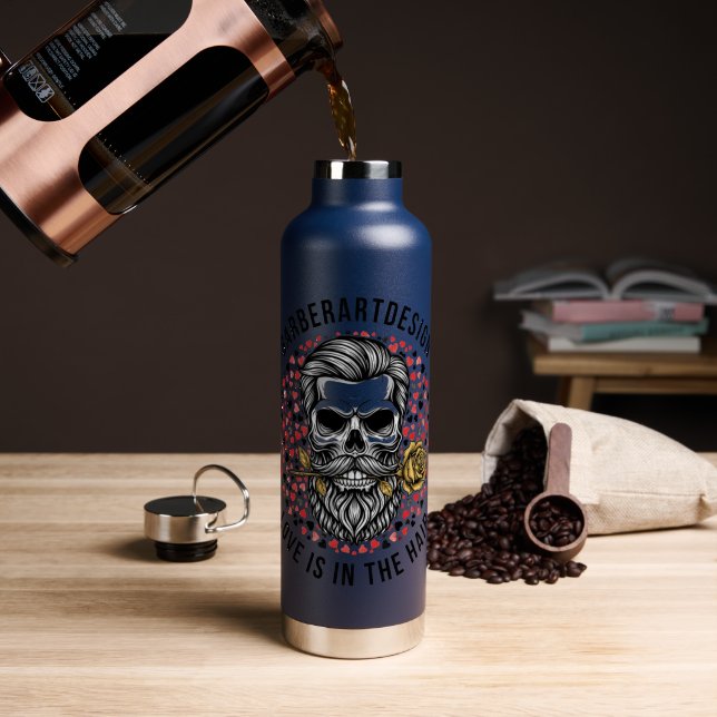 Botella De Agua Edgy Barber Skull & Rose Valentine Stainless Steel (Café (girado))