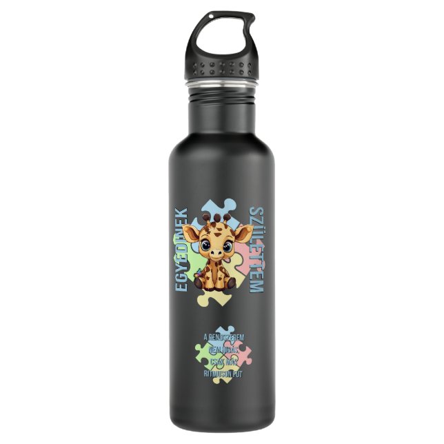 Botella De Agua Egyedinek születtem – kedves zsiráfos design (Anverso)