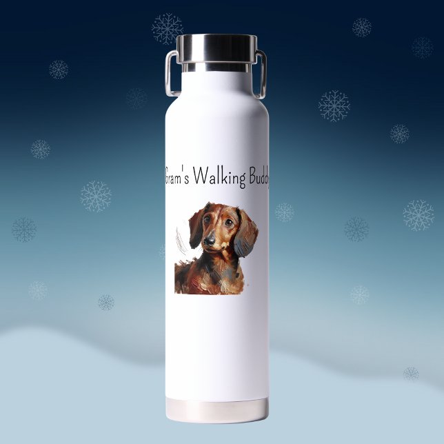 Botella De Agua El amigo que camina de Dachshund personaliza (Front of design)
