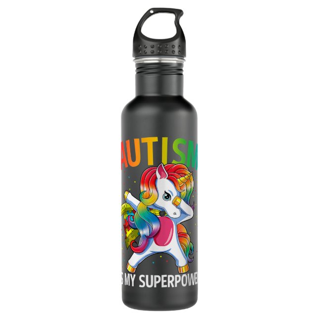 Botella De Agua El Autismo Es Mi Superpoder Dabbing Unicorn 1422 (Anverso)