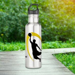 Botella De Agua El baloncesto de oro negro personalizado