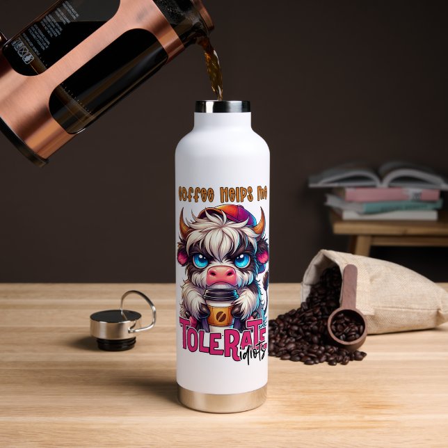 Botella De Agua El Café Me Ayuda a Tolerar a los Idiotas (Café (girado))