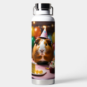 Botella De Agua El Cerdo De Guinea fiesta Celebra Con Pastel Y Glo