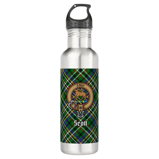 Botella De Agua El clan Scott Escudo sobre el Tartán Verde (Anverso)