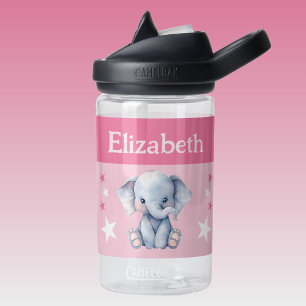 Botella De Agua El elefante lindo agrega nombre con estrellas niño