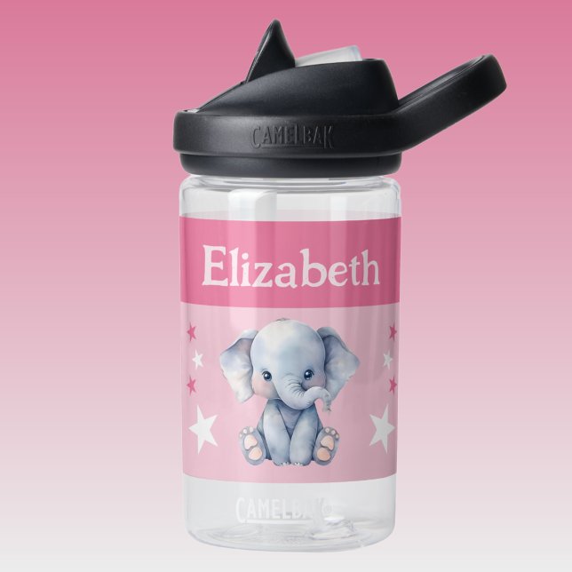 Botella De Agua El elefante lindo agrega nombre con estrellas niño (Subido por el creador)