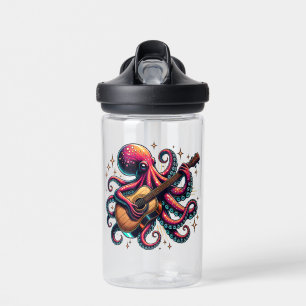 Botella De Agua El extraño Octopus Personalizado tocando la guitar