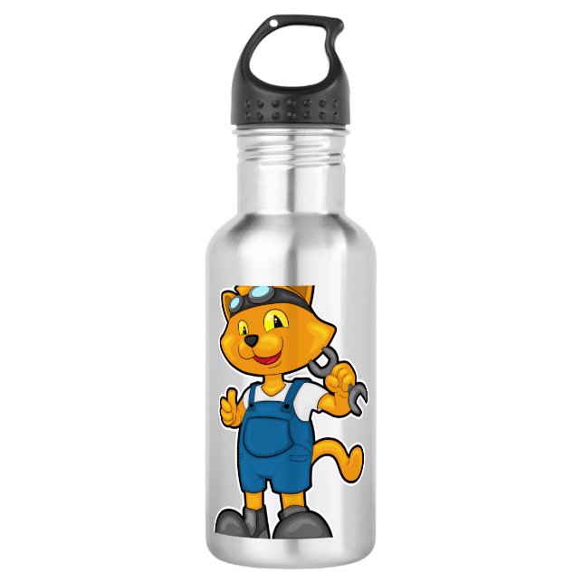 Botella De Agua El gato como mecánico con el español (Anverso)