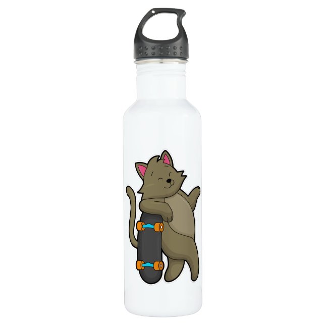 Botella De Agua El gato como patinador con patineta (Anverso)