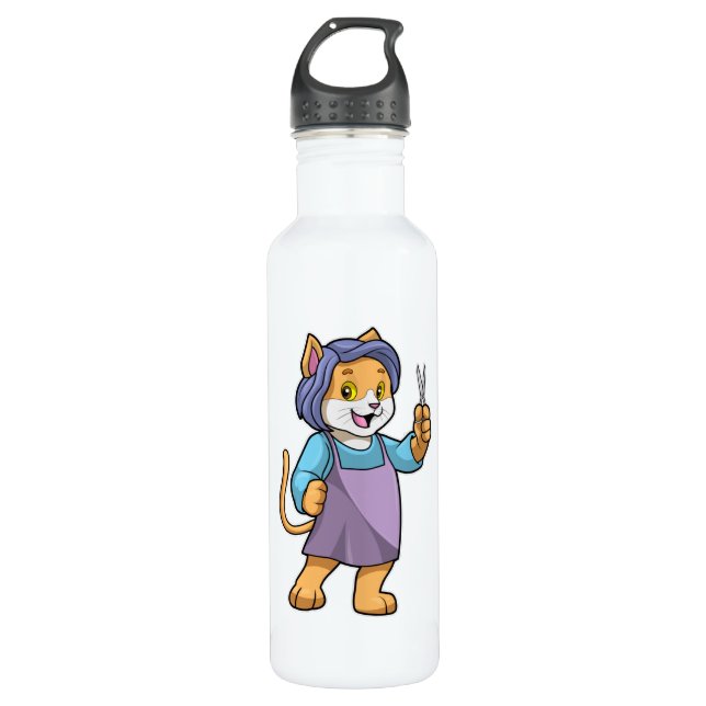 Botella De Agua El gato como peluquero con tijeras (Anverso)