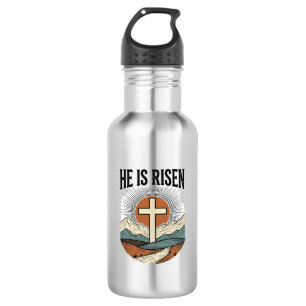 Botella De Agua Él ha resucitado Cruz Amanecer Cristiano Camiseta 