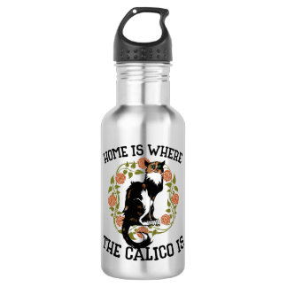Botella De Agua El hogar es donde el Calico es el humor de "gato c