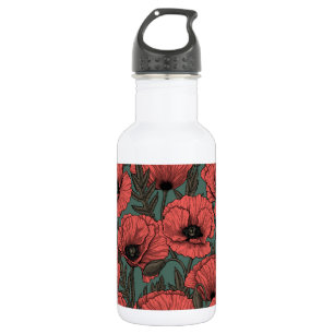 Botella De Agua El jardín de adormidera de coral, marrón y verde p